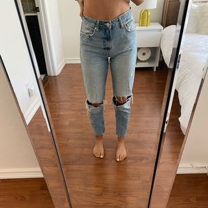 ZARA Distressed High Rise Mom Jeans